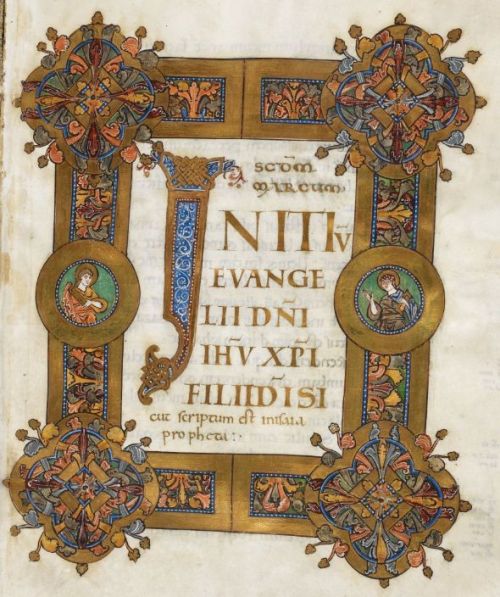 eadfrith:The Cnut Gospels - folio 45r, A very elaborate use of gold on this page.Initium evangelii I