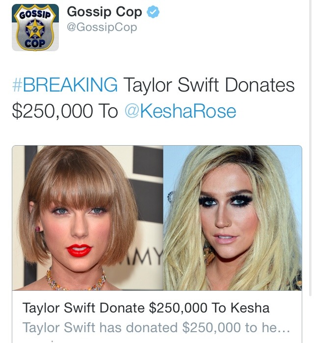 belleswift17:  Taylor donated $250,000 to Kesha and we wouldn’t have known about