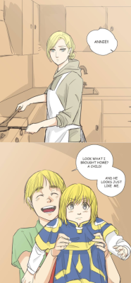 shiny-armin:  Annie: Armin, stop bringing more animals home Armin: okay, sorry… Armin: *brings a child* but loOK he LOOKS LIKE MEEE!!1! Kurapika: wtf old man  by @kepobaka on ig. ➳ permission to post was granted by the artist 