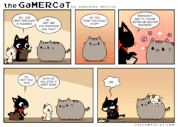 yo252yo:  amethystslinky:  All my love of cats and videogames into one adorable comic! I love GaMERCaT!!! And PUSHEEN!!! &lt;3 &lt;3 &lt;3 And Glitch (the newest main kittie in the comic, which is the white and orange one!)  omg epic crossover &lt;3 &lt;3
