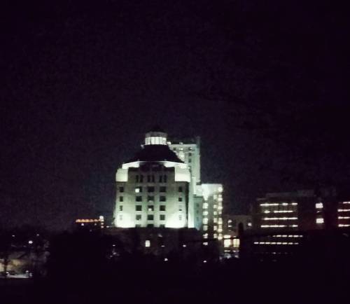 Smokey backdrop giving #Asheville’s government buildings a film noir look.