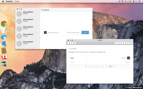 bychloethemes:YOSEMITE THEME // MADE BY CHLOE THEMES PREVIEW /  CODE Features include: Manually trig