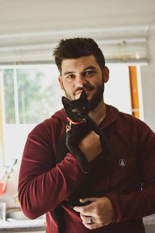 I bless you with this wholesome photo of my fiance Jeff and my kitten Mugii