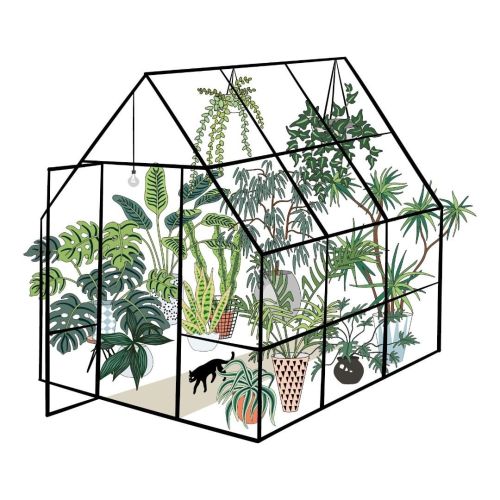 cookpot: pigmenting: Anyuka [id: A digital illustration of a greenhouse with a lot of potted plants 