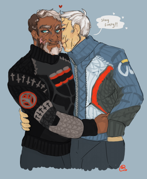 dovahbutt:  Christmas Dads with shiver Gabriel (that frosted moustache/beard is to die for). If anyone wants to knit me a soldier: 76 jumper for christmas i’d love you forever <3 (this is for the anon who asked me to draw some more reaper76!) 