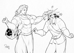 musclegirlart: pegius:   Inktober 2017 Day 17 - Belle Belle teaching the importance of books to Gaston in Beauty and the Beast. Kinda regretting using Belle for a silly scene instead of something sexy -__- Hi-res version All copyrights belong to their