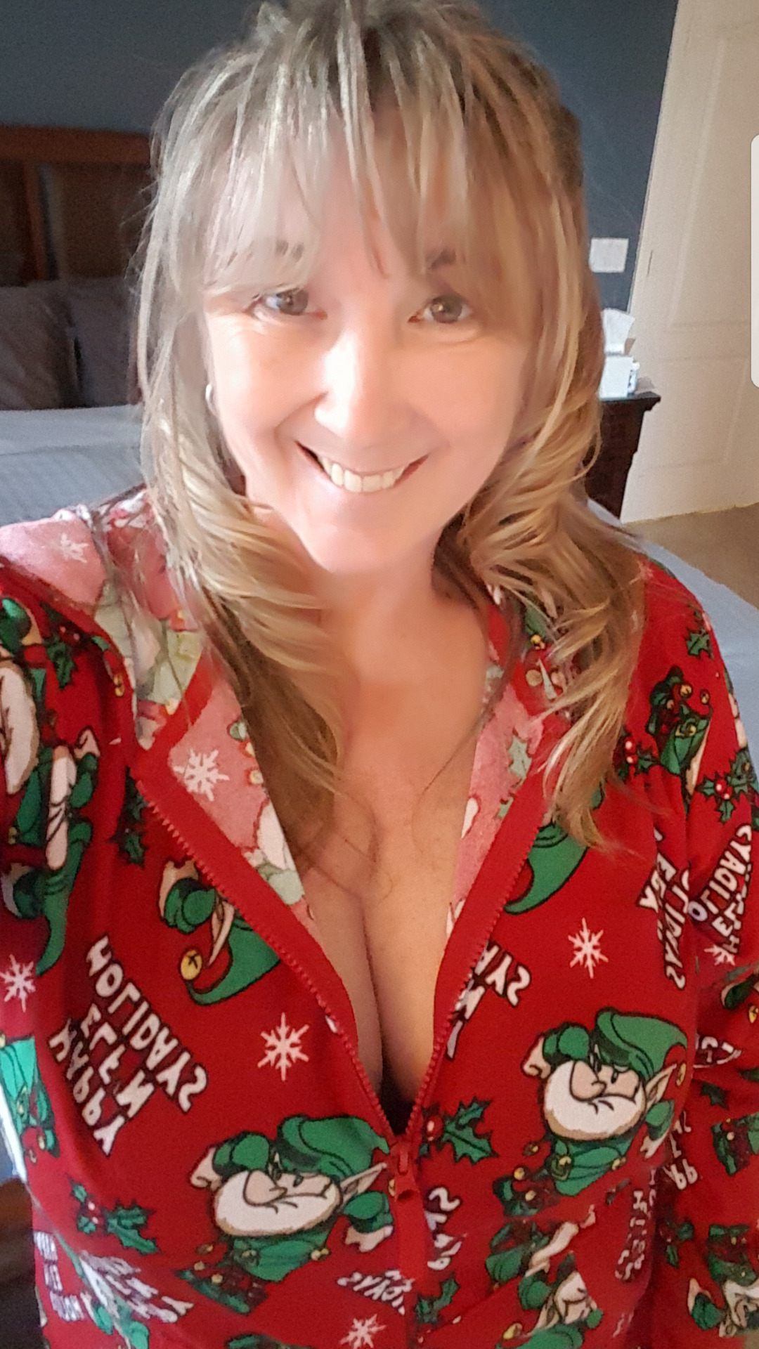 tjones42169:Getting ready to go to a Christmas Party… Onesie Pajama “Party”