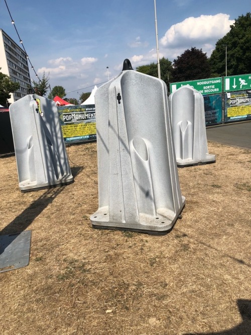 Festival toilets at the LinkerWoofer festival in Antwerp. at night this is a sausage feast