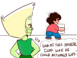 kayydotts:  Peridot confirmed as the weakest gem in Steven Universe (and the most self conscious)    aww *huggles her* &gt; .&lt;