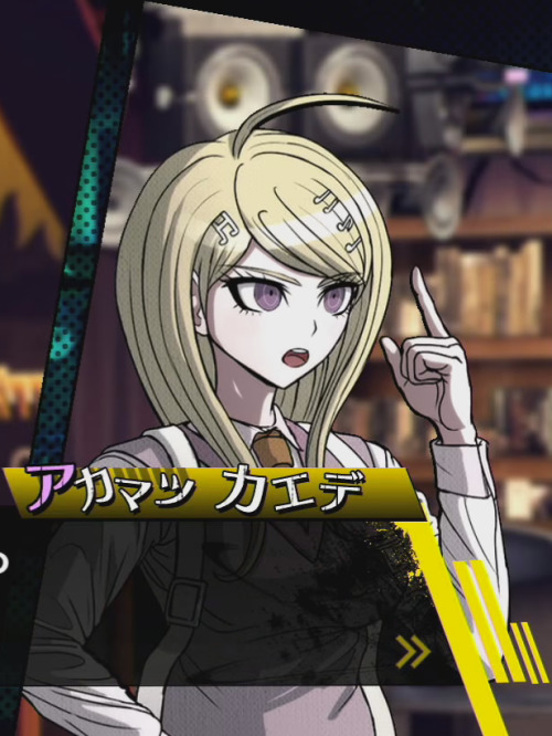 superduperandyeah:  Kaede Akamatsu Love those musical notes worked into her character design! Also… she kinda has Kirigiri’s eyes… that’s interesting… 