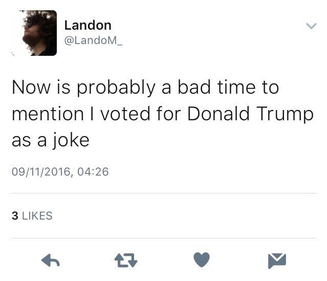 thebbwnextdoor:  miwadake:  swan2swan:  atheixt:  If you also voted for Trump as