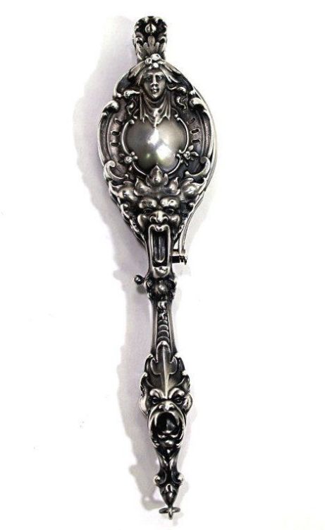 Scarce Art Nouveau repousse sterling silver lorgnette, Unger Bros.