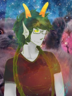 acosmiclullaby:  So I heard that Sunny is officially and literally Meenah Peixes. It lead to me drawing this.  ooh man thank you!! &lt;3 THE CAT AND SPACE TEXTURE I&rsquo;M LAUghing yeah that&rsquo;s me