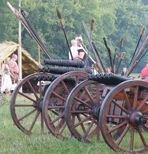 Polish six and nine barrel cannons at a re-enactment.