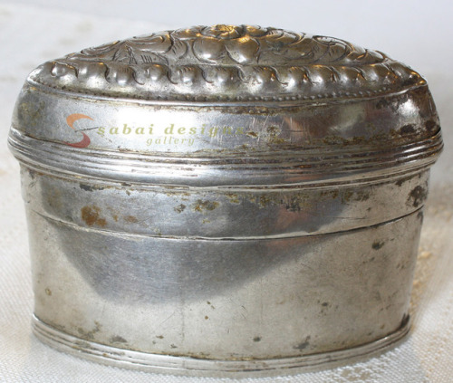 Antique Hmong silver tobacco box or lime box at sabai designs gallery.