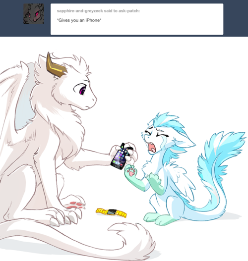 ask-patch:  Thanks grey! I now got an iPhone to go with my… HEY!Greyzeek can be super sweet… Until he detects something hoardable. He forgets what friends are when something shiny comes across his line of sight.We’ve been featuring a lot of characters