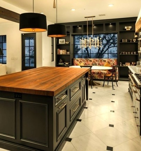 Great Room Kitchen CharlotteOpen Concept Kitchen - Huge Mediterranean L-shaped Marble Floor And White