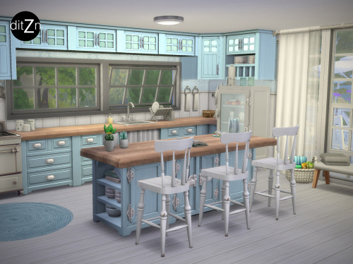ditzn:Ocean Kitchen Wooden Countertop - ISLAND.My recolor of the Brohill Kitchen from parenthood wit