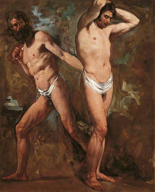 art-and-things-of-beauty: William Etty (1787-1849) - Two standing male nudes, oil on canvas, 71,1 x 58,4 cm. 