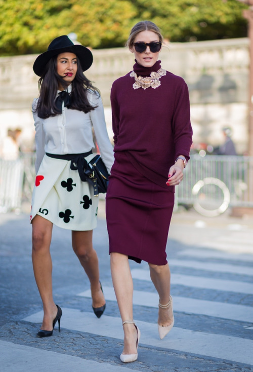 Olivia Palermo and Nausheen Shah | Paris Fashion Week Spring 2015 black, womenswear, white, skirt, o