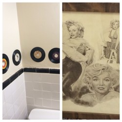 The left is my bathroom so my guy friends can check out some hits from the 50s while they do their thing.