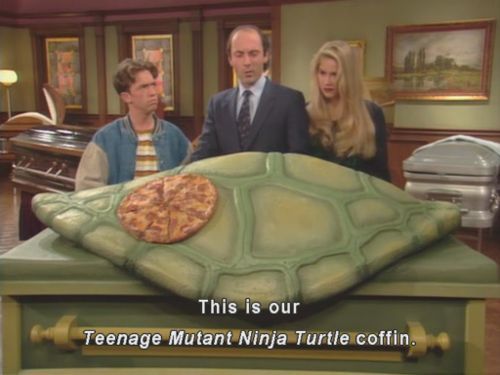 cinematicwasteland: Do you guy’s remember that episode of Married With Children, that featured a Teenage Mutant Ninja Turtles coffin? Do you remember the 90′s? Do you remember when there were things worth remembering? 