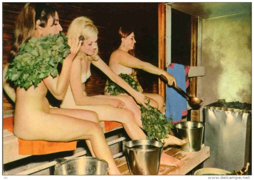   Finnish women in the sauna, via Delcampe. porn pictures