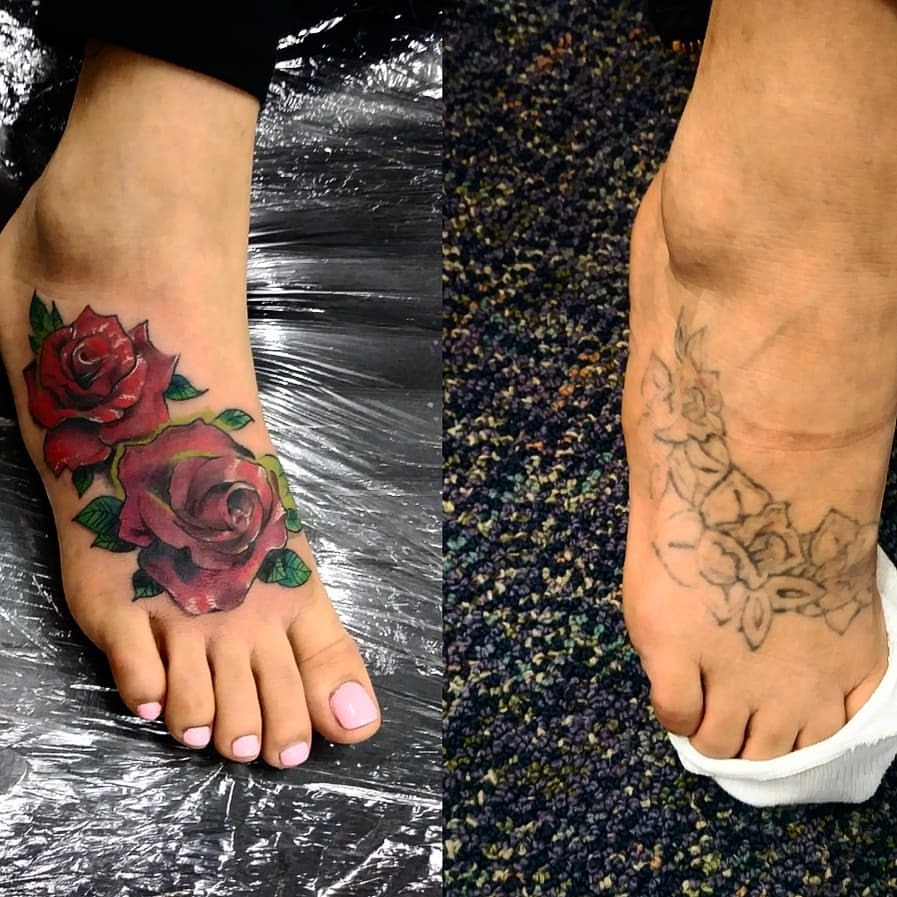 Janine Ramos on Instagram Foot tattoo coverup for Meredith lily of the  valley emeralds and hellebore  Lines are healed color is fresh  Thanks Meredith 