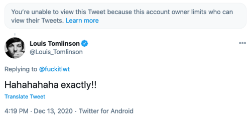 louistomlinsoncouk:13/12The first private tweet that Louis replied to:The second private tweet that 