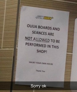 lockers:  cemetery-prince:  HAUNT YOUR OWN HOUSE  i wonder what happened at this particular subway to provoke the creation of this sign   dude&hellip;