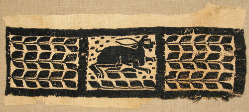 met-medieval-art:

Fragment of a Band with a Hare, 5th–7th century, Metropolitan Museum of Art: Medieval ArtGift of  Nanette B. Kelekian, in honor of Nobuko Kajitani, 2002Size: Overall: 7 13/16 x 16 3/8in. (19.9 x 41.6cm)
Framed: 11 ¾ x 22 ¼ x 1 ½ in. (29.8 x 56.5 x 3.8 cm)Medium: Linen, woolhttps://www.metmuseum.org/art/collection/search/474232 #MedievalArt#metmuseum#themet