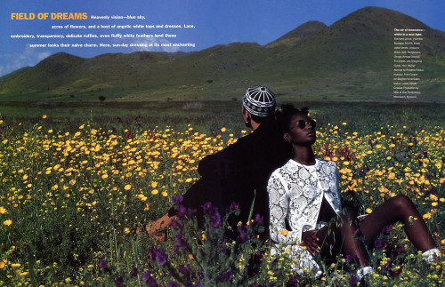 dynamicafrica:Ugandan model Kiara Kabukuru in an editorial for Elle (US) in June 1994 titled ‘Field Of Dreams’ and photographed by Gilles Bensimon in Marrakech, Morocco. This is one of my most favourite fashion editorials as rarely do we see these