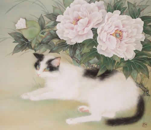 Taguchi Yuka aka 田口由花 aka Yuka Taguchi (Japanese, b. 1992, Gifu, Japan) - 華と猫 (Flower and Cat), 2017