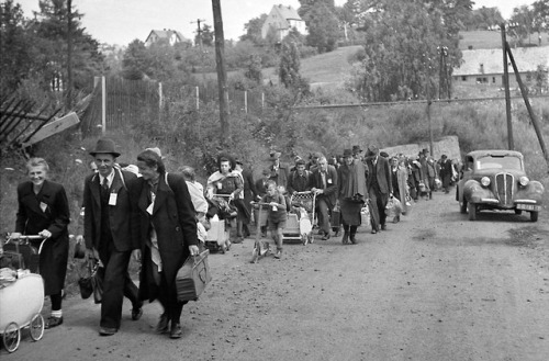 Sudeten Germans on their way to the Liberec railway station in formerCzechoslovakia (July 1946), to 