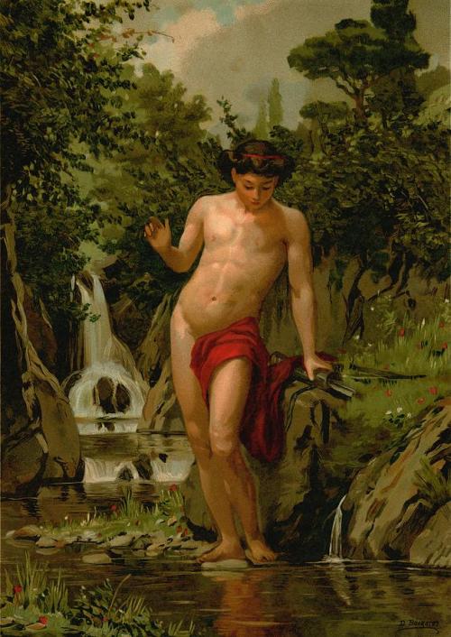 19thcenturyboyfriend:Narcissus in love with his own reflection, Dionisio Baixeras Verdaguer