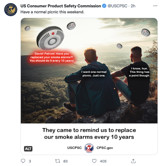 bumblebeebats:So my latest obsession is apparently the official twitter for the US Consumer Product Safety Commission, which is about half recall announcements for various shitty amazon products and half…..memes? pseudo-memes?? works of surrealist art???