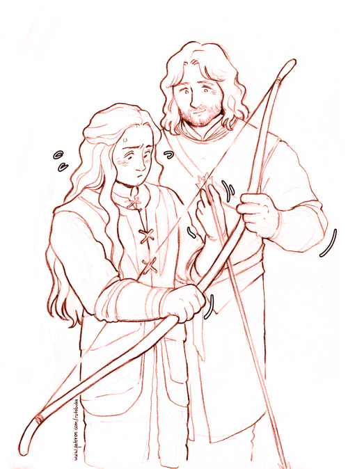 rutobuka2:Faramir teaching Éowyn how to use a bow 🏹(I have a few sketches to post this weekend, hope you guys like them!)