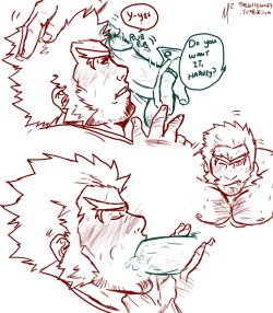 thewildwolfy:  It’s been a while since I posted art, so here’s my Groudon gijinka, Harvey, sucking off his Noivern boyfriend, Sonus (who I will draw later ‘cause he belongs to my friend).