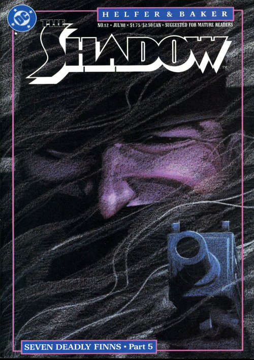 comicartistevolution:Kyle Baker 1988: The Shadow #8-13 covers (Seven Deadly Finns)After Bill Sienkie