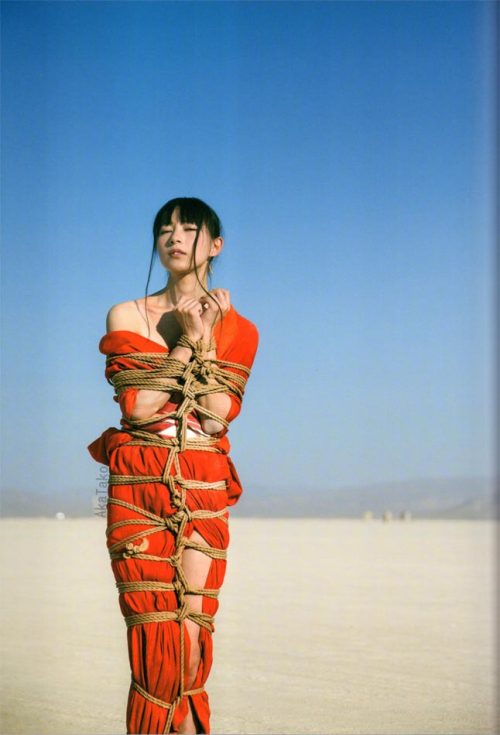 Hajime Kinoko work at Burning Man. Pictured in ONI KINBAKU signed and numbered book. Limited edition