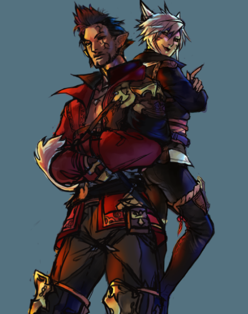 Progress shots for @wastelandshadow ‘s commission of their ff character, Ceroux, and his lady friend