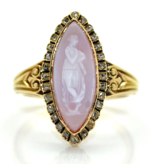 allaboutrings:Antique Agate and Rose Cut Diamond Cameo Ring