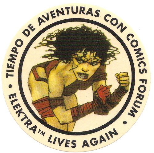 Elektra Lives Again sticker
This sticker was a giveaway at Saló del Còmic de Barcelona when Comics Forum published Elektra Lives Again in Spain back in May 1991.
I personally think that it has Frank Miller’s best art ever and Lynn Varley’s colours...