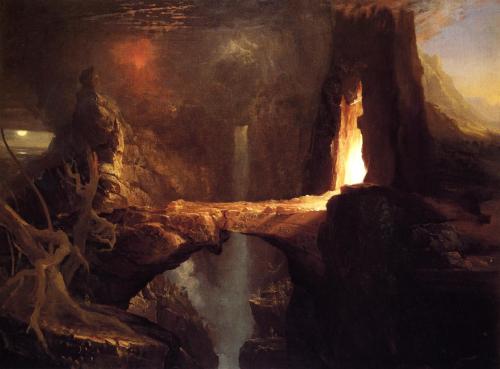 scribe4haxan:Expulsion: Moon and Firelight c. 1828 ~ by Thomas Cole…