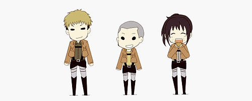 a-walrus:  armins-secret-armin-rp-blog:  revolutionator:  flaushling: 【手描き】しんげきぴったん【進撃】  oh  im still really personally offended by how cute these are  