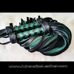 onesubsjourney:  adrenalizeleather:  Green and black bullhide flogger set.www.adrenalizeleather.com #kink #leather #fetish #bondage #bdsm #gear #toys #sale  Daddy would like this set, green is his favorite!