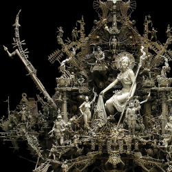 odditiesoflife:  Incredible Intricate Mixed Media Sculptures Kansas-based artist Kris Kuksi, previously featured on Curious History, opened his fourth solo show, Revival, at the Joshua Liner Gallery in New York on November 21st. Kuksi continues his use