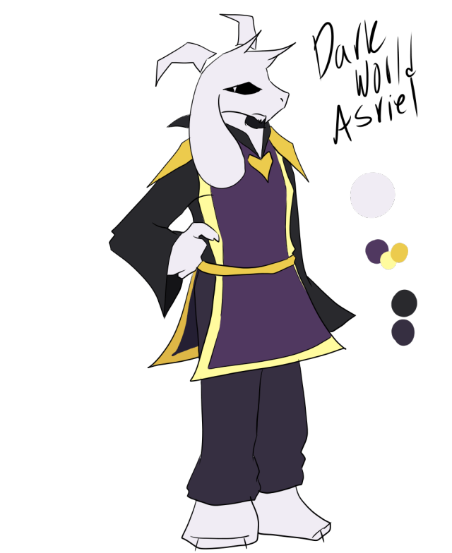 i forgot i made a darkworld asriel design uhhhhsomething for something im making herei was gonna make the thing a robe then i saw some fan art and ripped ir off that uhhh #asriel dreemurr#deltarune#darkworld design
