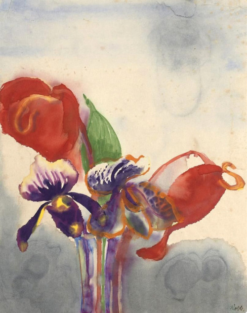retroavangarda: Emil Nolde (1867-1956) Orchideen und Anthurien (45,6 x 36 cm)