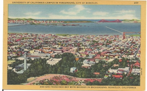 University of California Campus in Foreground, City of Berkeley, 1950s?Undated, but the style indica